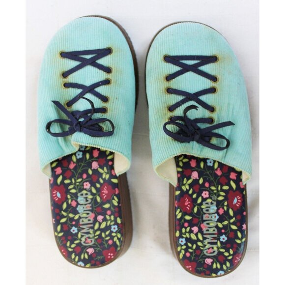 Gymboree Apple For The Teacher Blue Corduroy Slip On Clogs  sz 12 Wedge Flowers - Picture 1 of 9